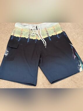 Guy Harvey Men's Size 30 Marlinear  Gradient Marlin Swim Trunks Board Shorts